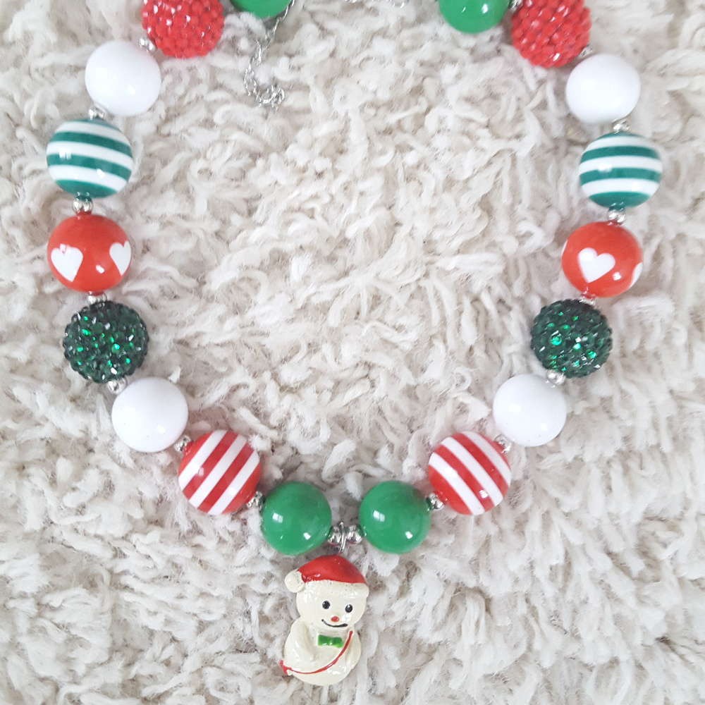 Sparkly Snowman Beaded Necklace For Toddler Girls